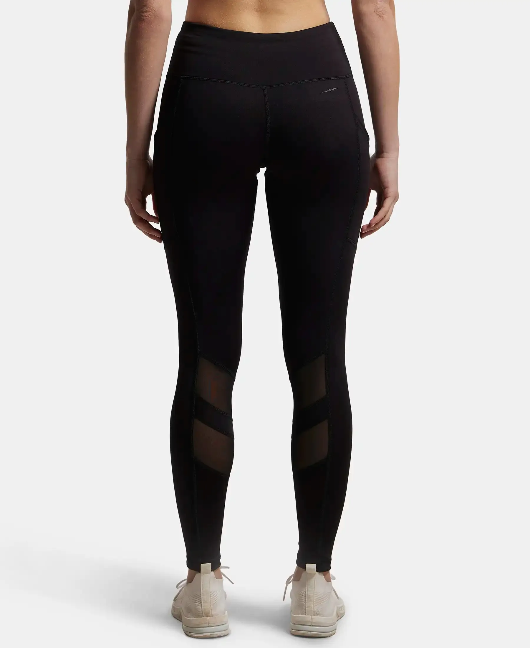 Microfiber Elastane Stretch Performance Leggings with Breathable Mesh - Black