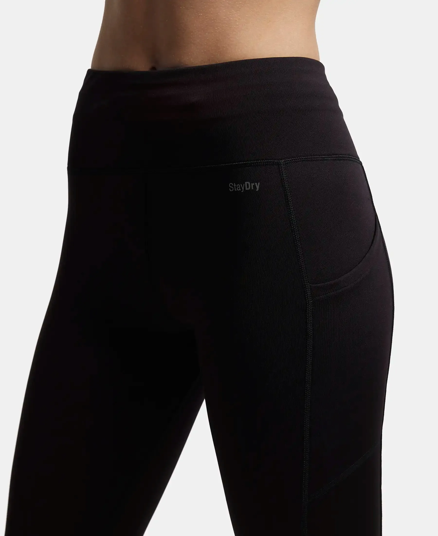 Microfiber Elastane Stretch Performance Leggings with Breathable Mesh - Black