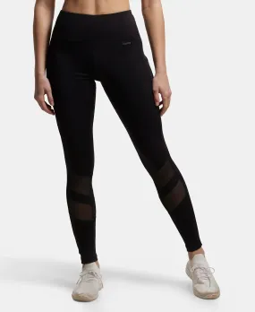 Microfiber Elastane Stretch Performance Leggings with Breathable Mesh - Black