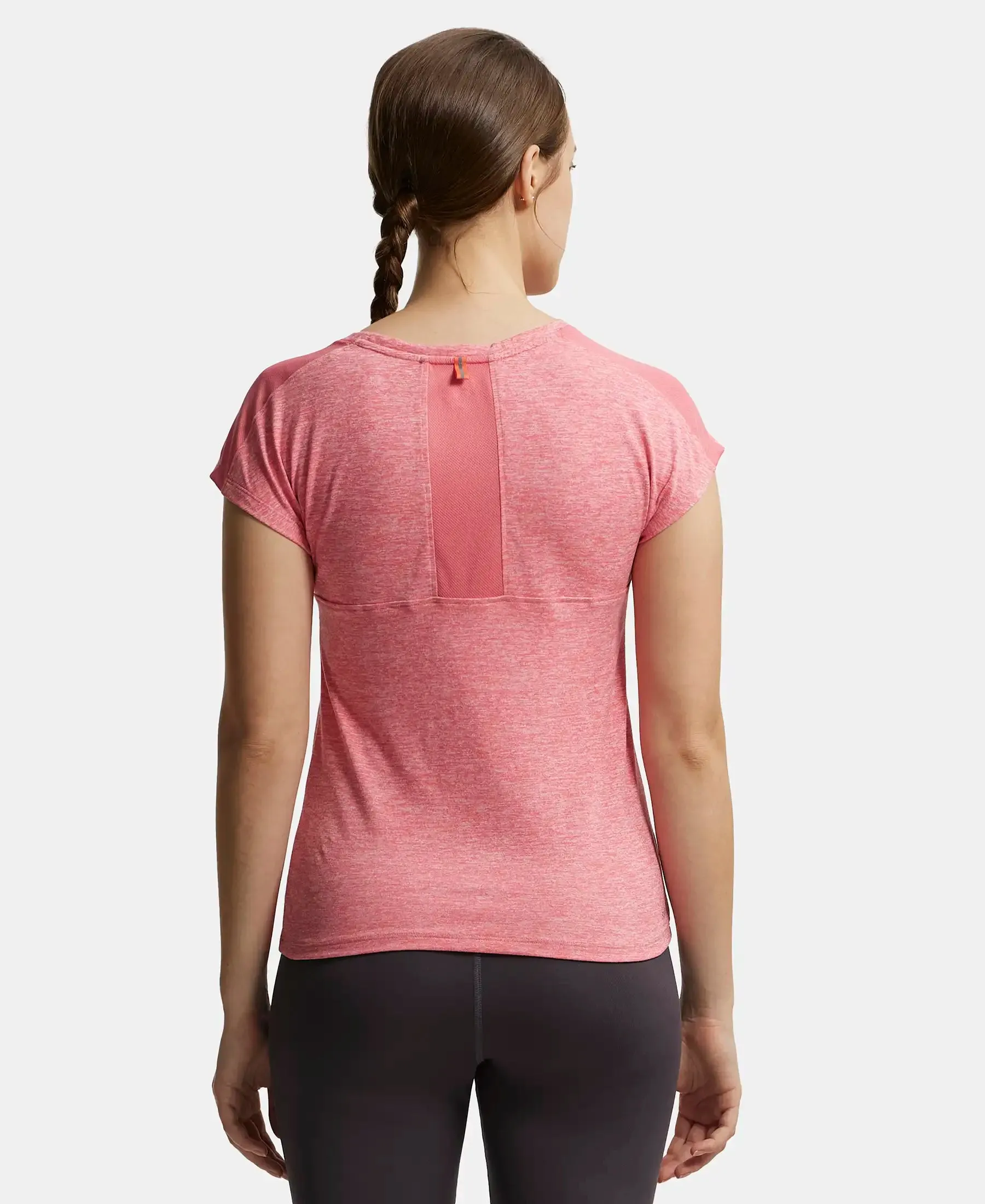 Microfiber Fabric Breathable Mesh Relaxed Fit Graphic Printed Round Neck Half Sleeve T-Shirt - Coral