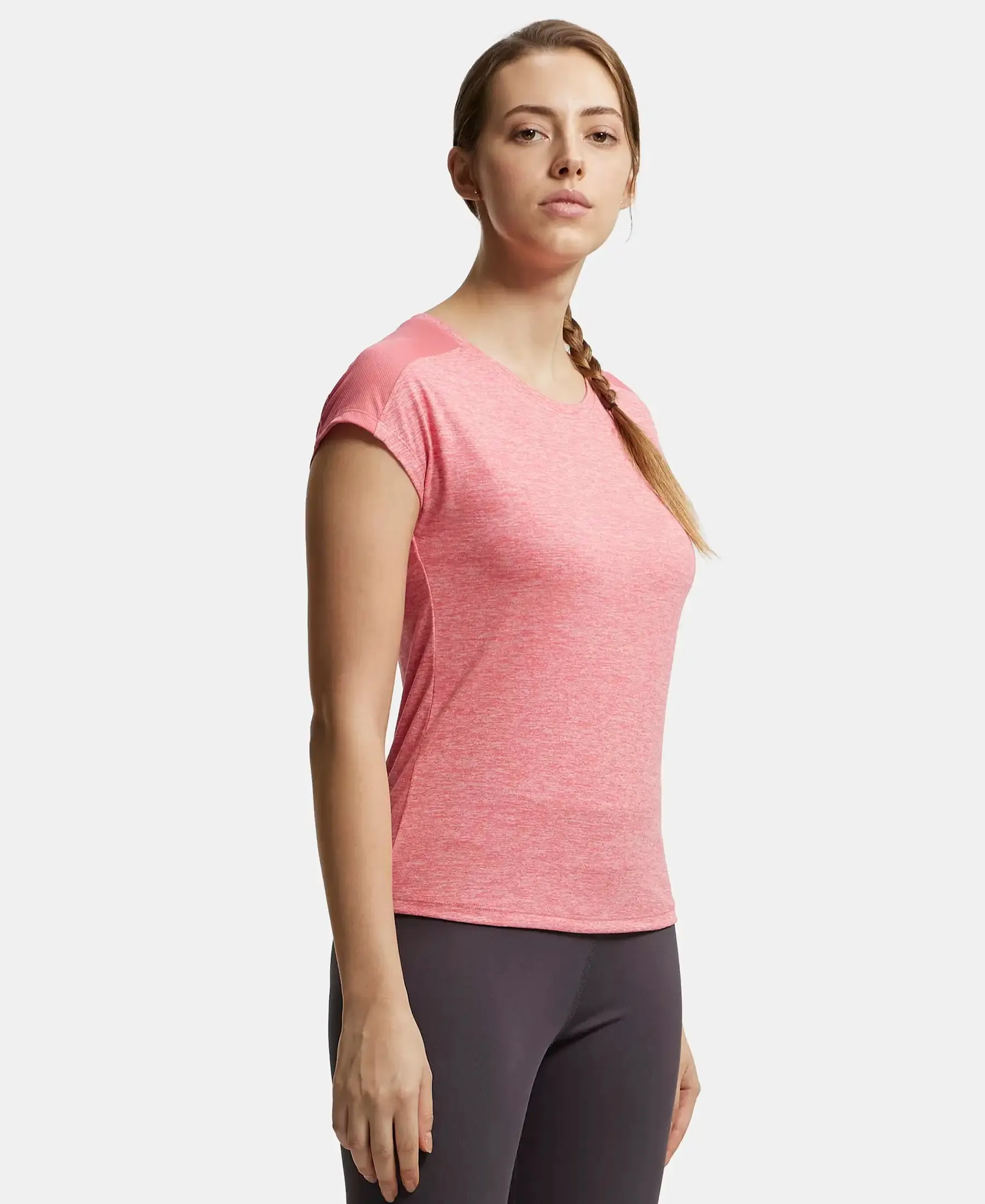 Microfiber Fabric Breathable Mesh Relaxed Fit Graphic Printed Round Neck Half Sleeve T-Shirt - Coral