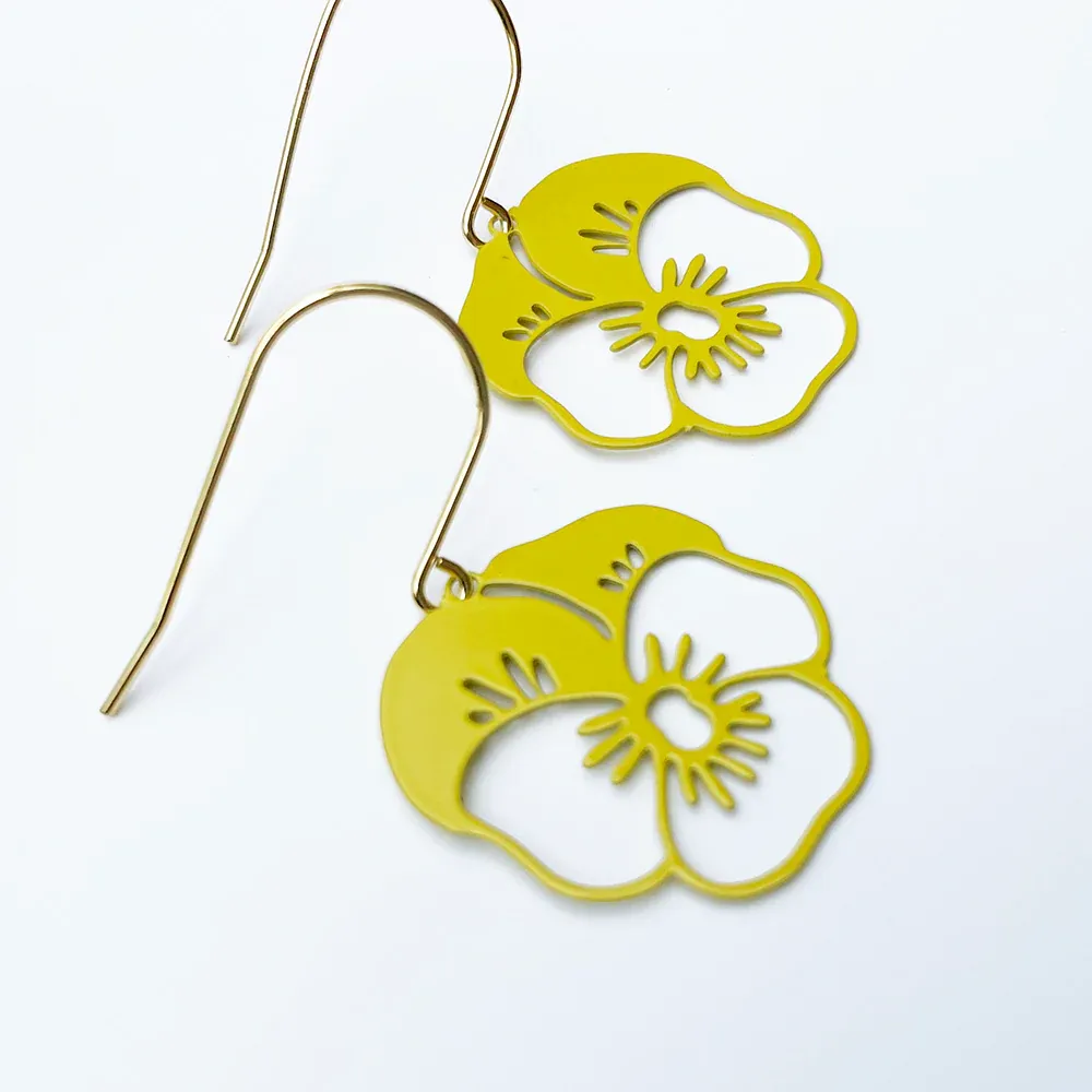 Mini Pansy Earrings - Yellow