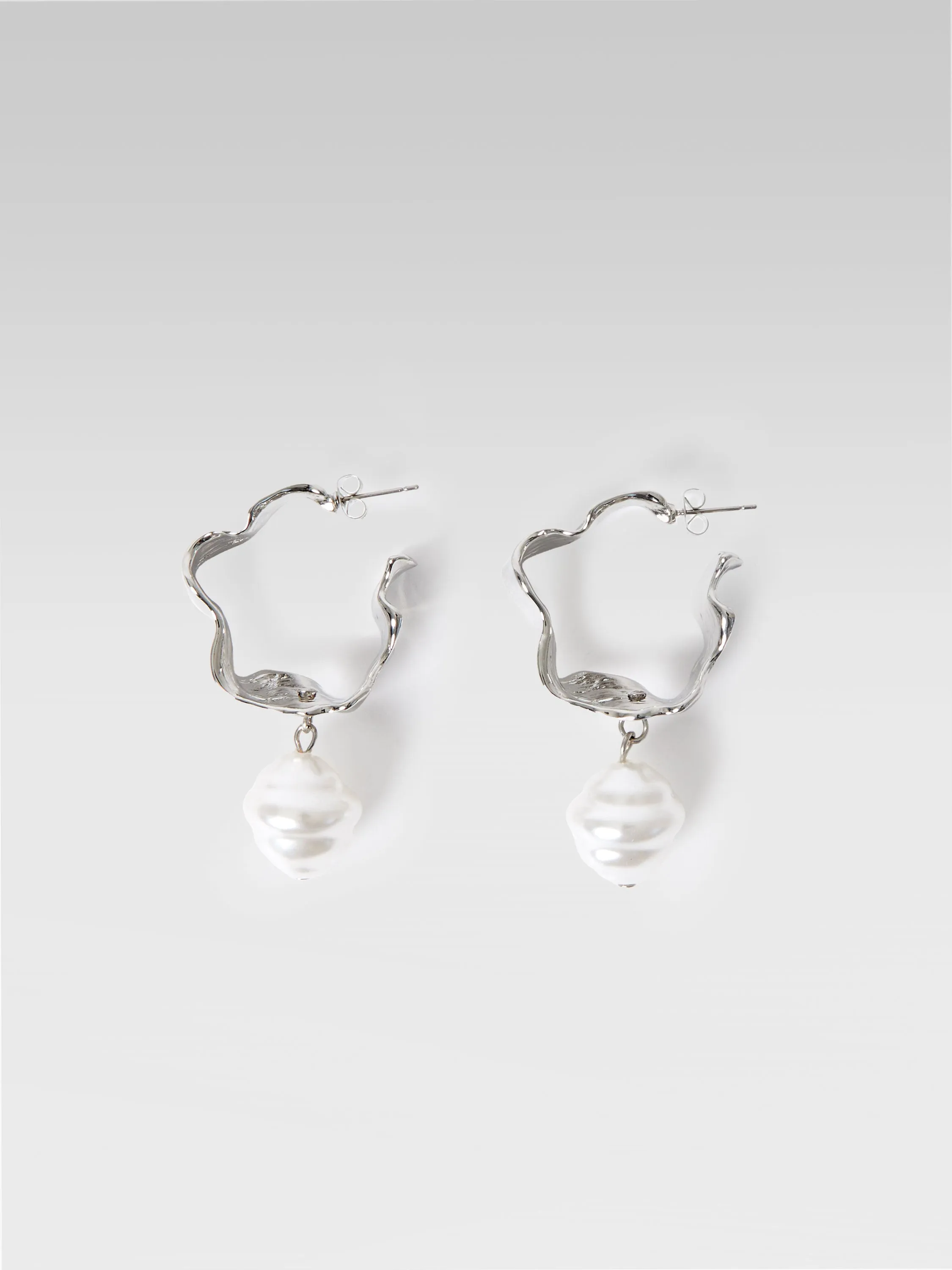 Molten Metal Pearl Hoop Earrings