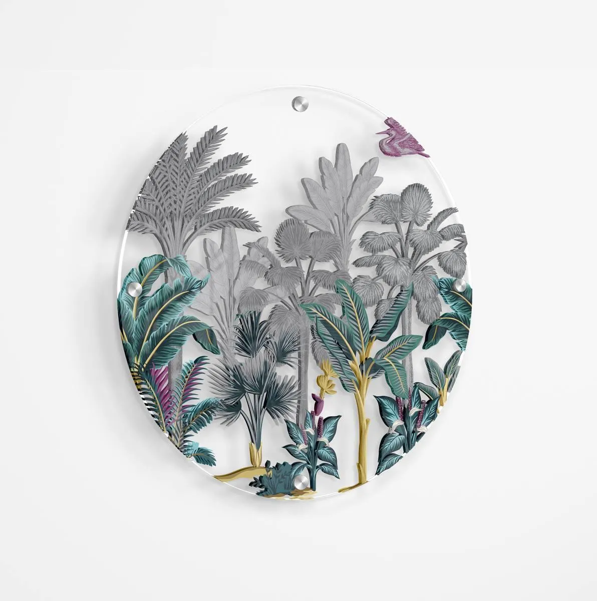 Palms Pattern Printed Transparent Acrylic Circle