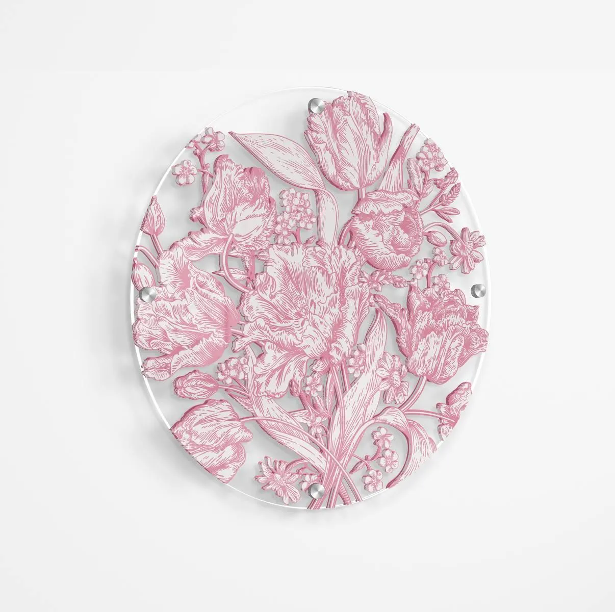 Pink Tulips Printed Transparent Acrylic Circle