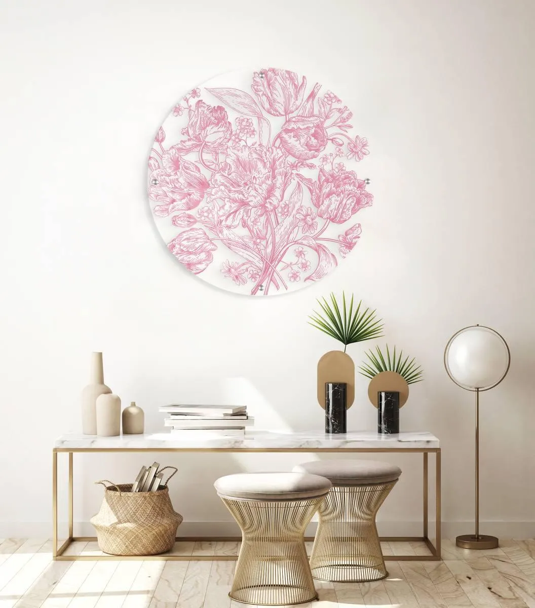 Pink Tulips Printed Transparent Acrylic Circle