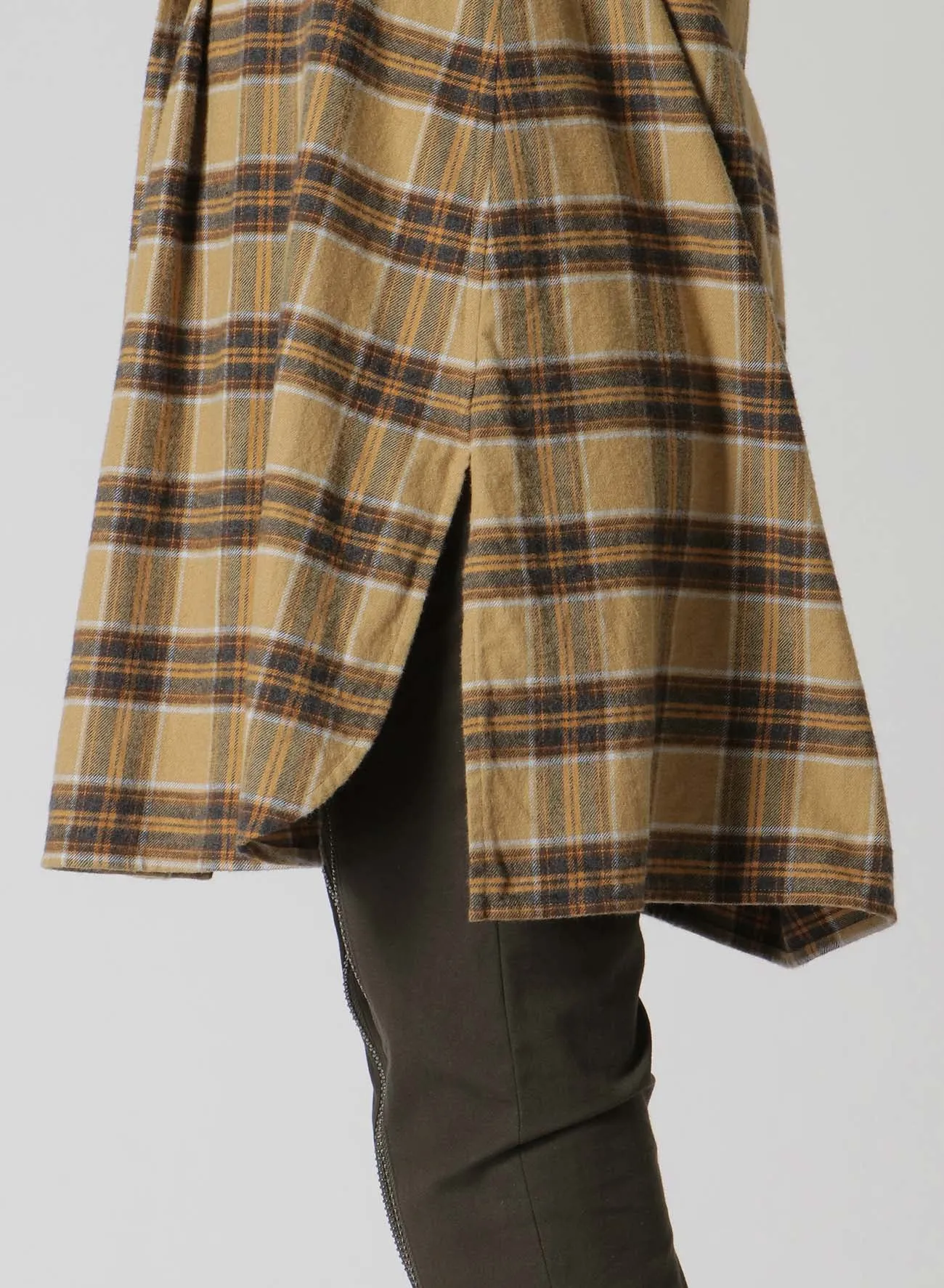 PLAID FLANNEL SHIRT WITH FRONT PLEATS