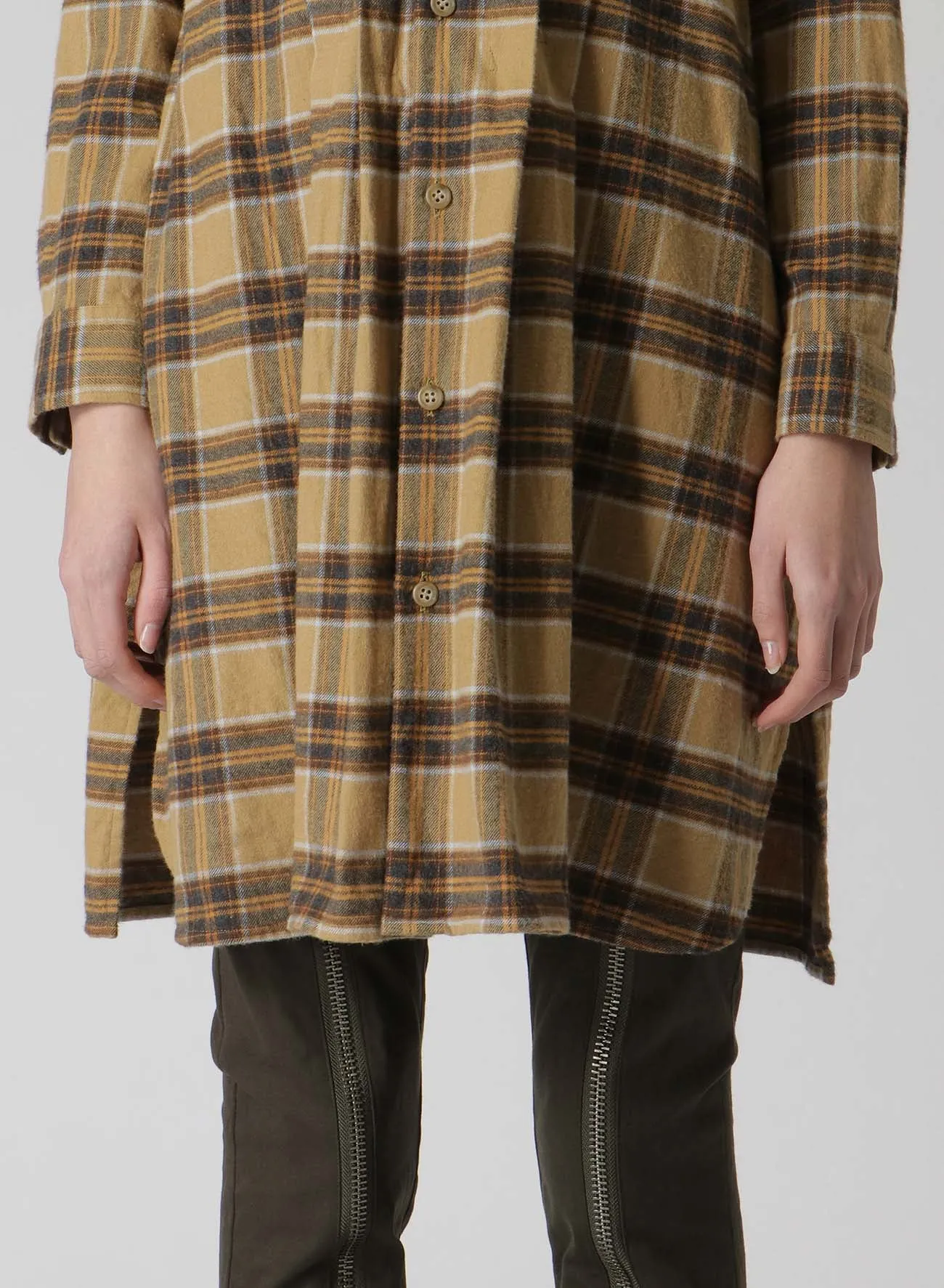 PLAID FLANNEL SHIRT WITH FRONT PLEATS