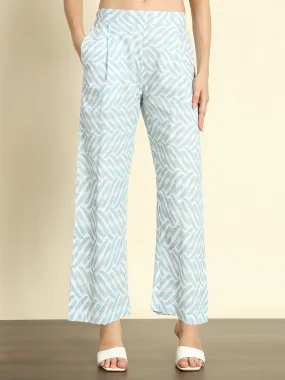 Printed Blue Linen Pants