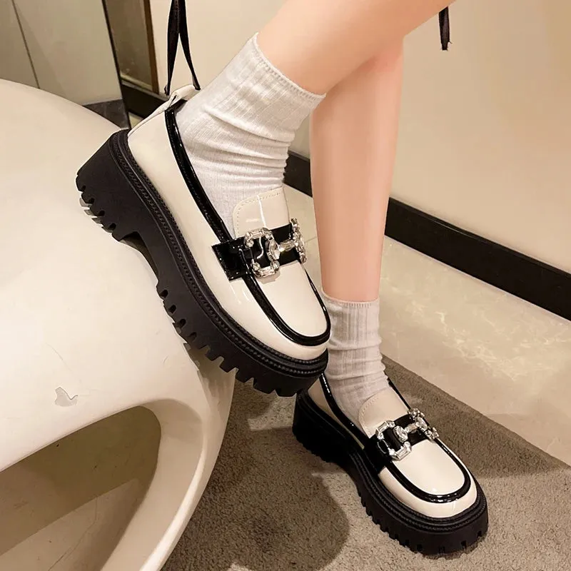 Rhinestone Mix Color Chunky Thick Bottom Non-Slip Shiny Casual Flats Loafers