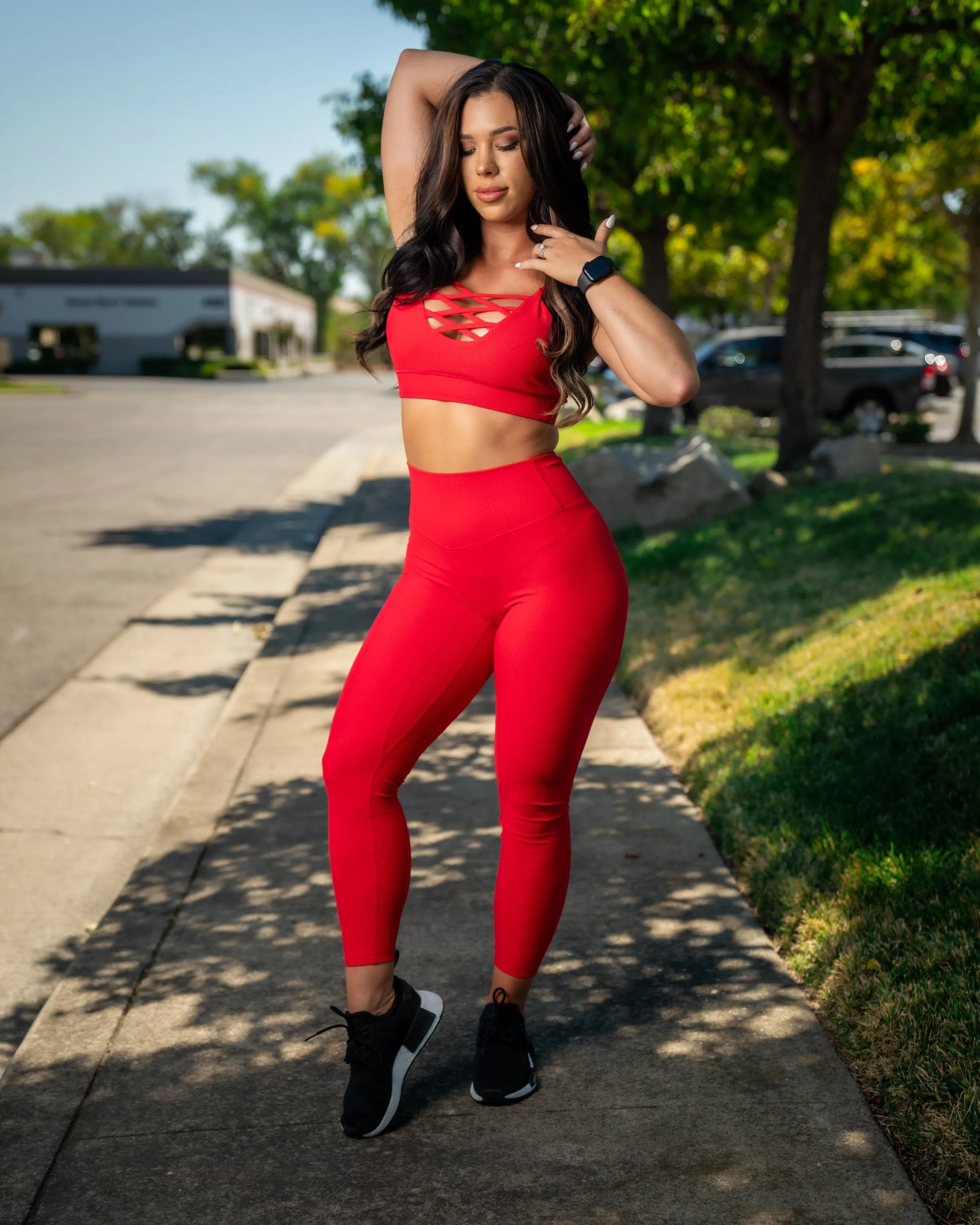 Ribbed Classic Leggings - Red