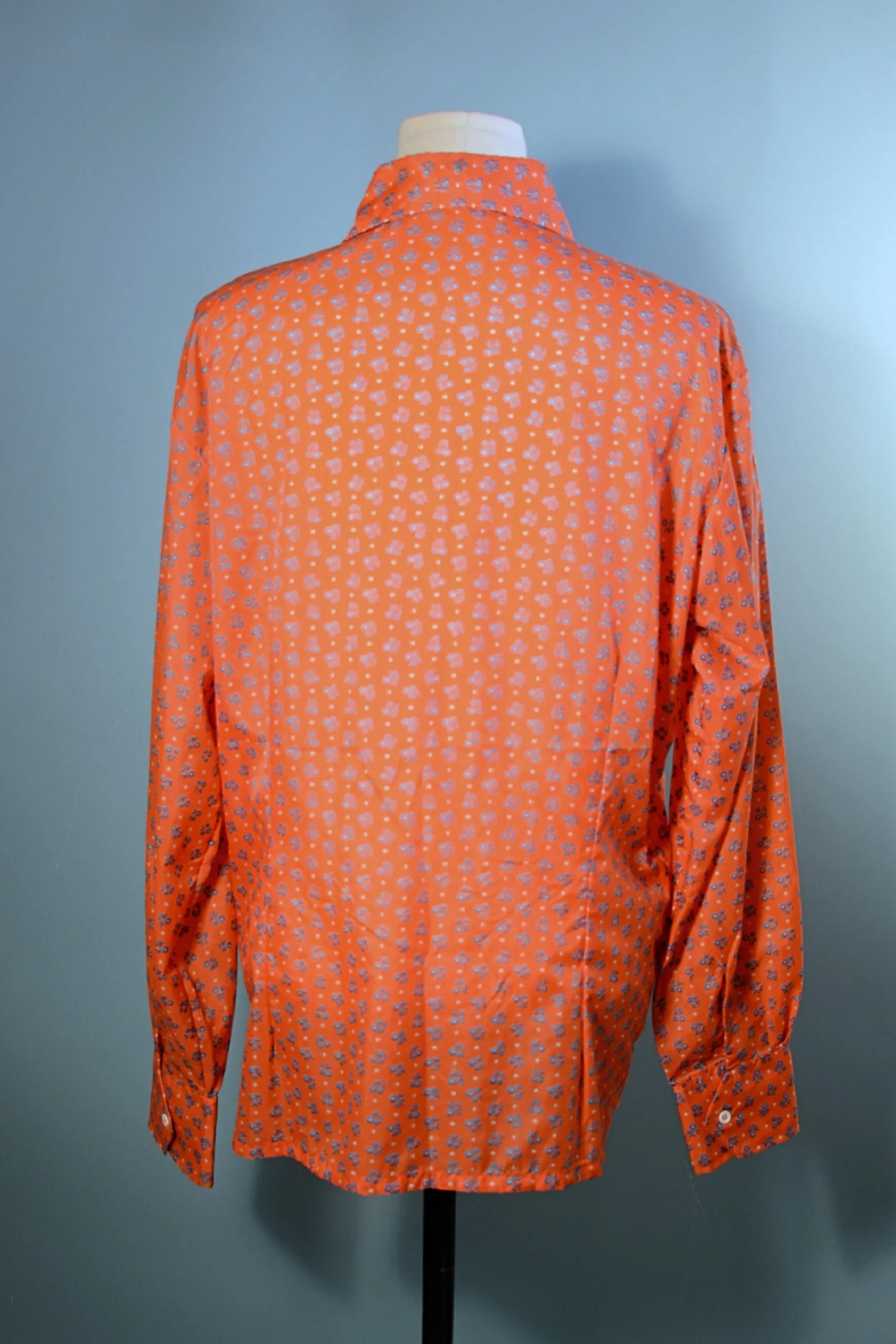 SOLD Vintage 70s SKYR Orange/Blue Floral Mod Disco Shirt XL