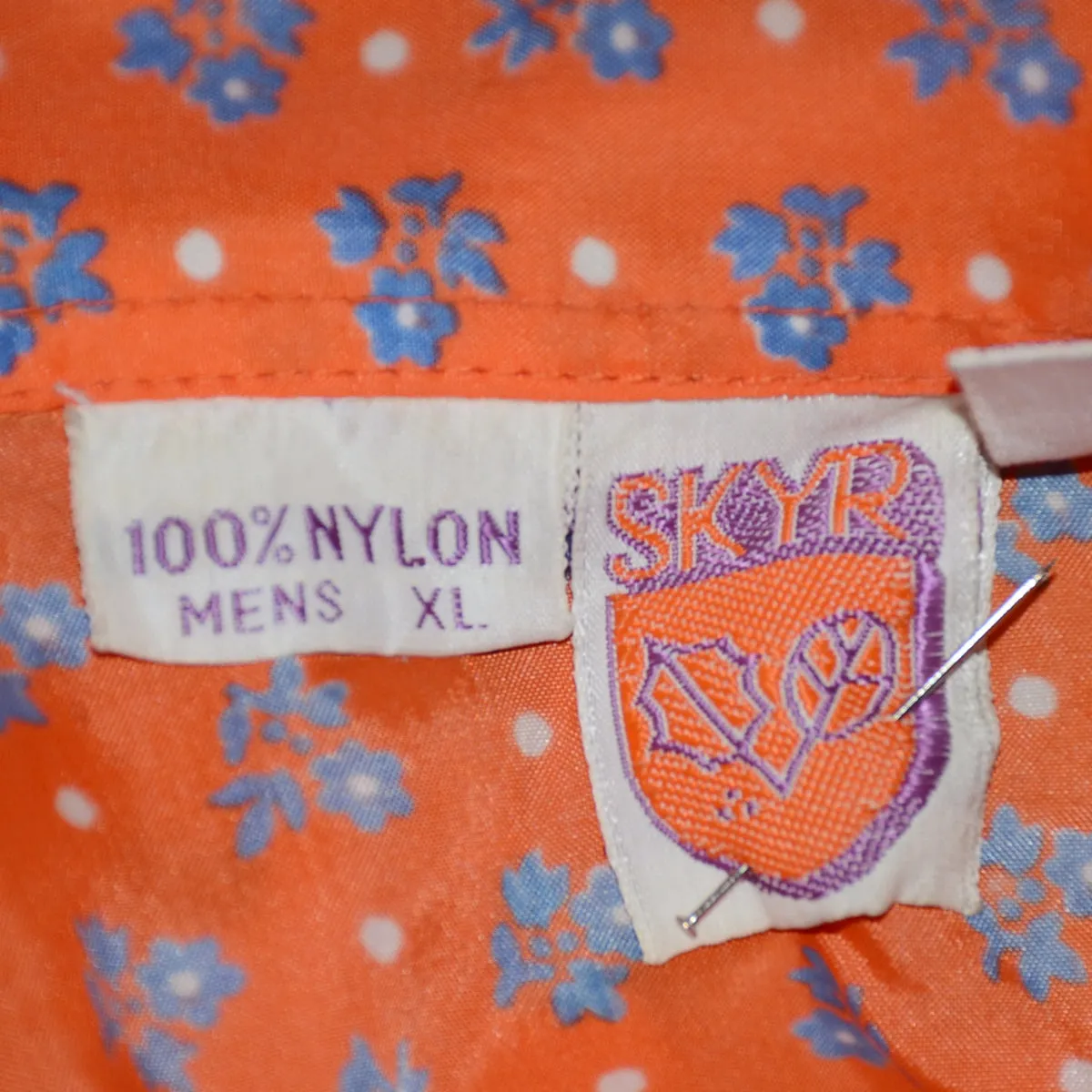 SOLD Vintage 70s SKYR Orange/Blue Floral Mod Disco Shirt XL