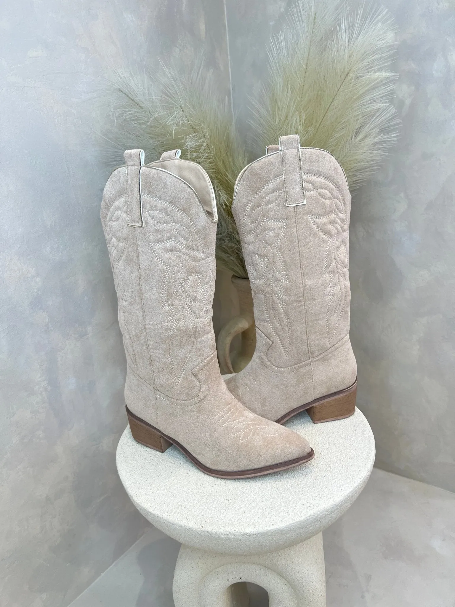 Suede Effect Cowboy Boots