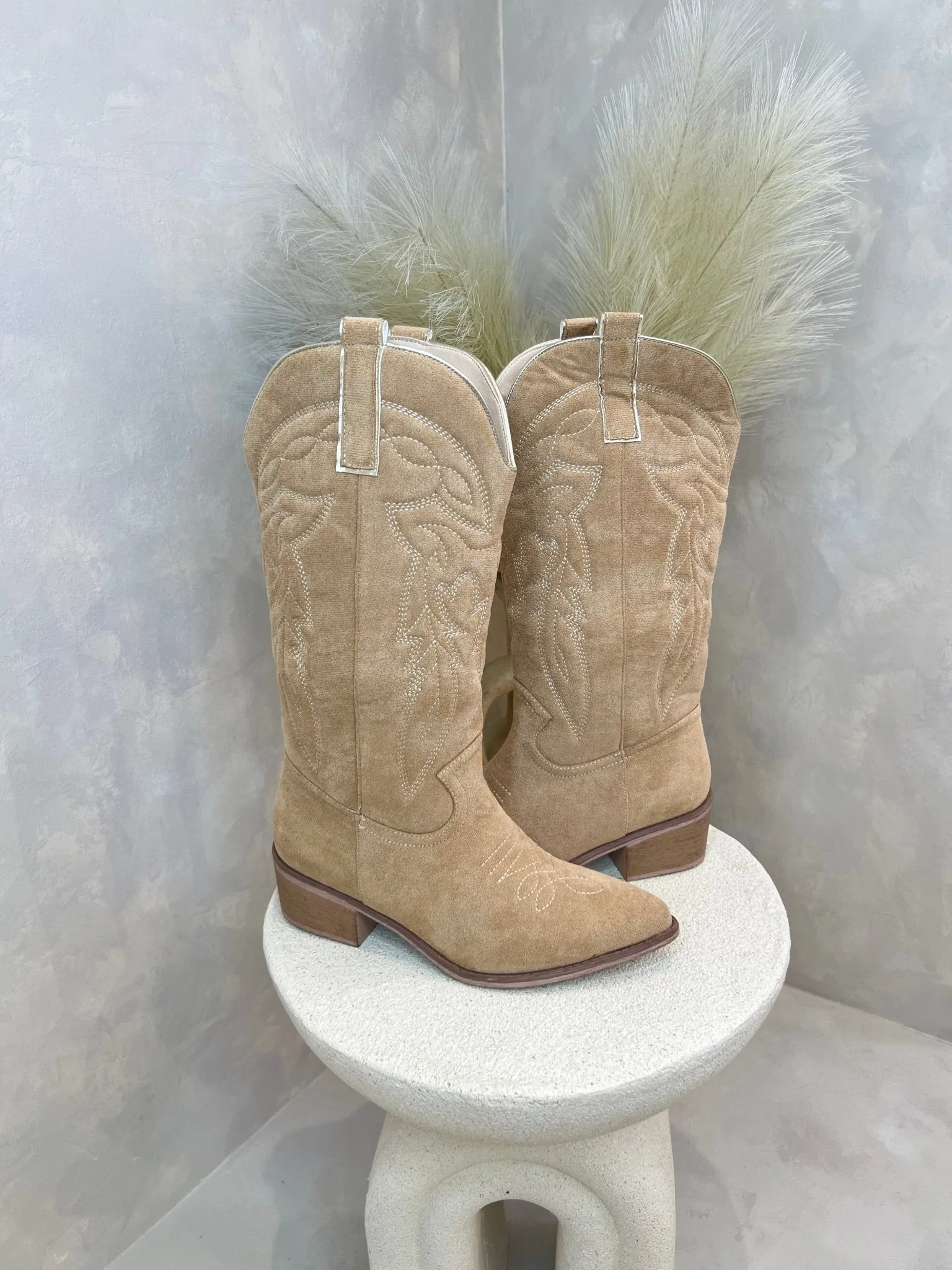 Suede Effect Cowboy Boots