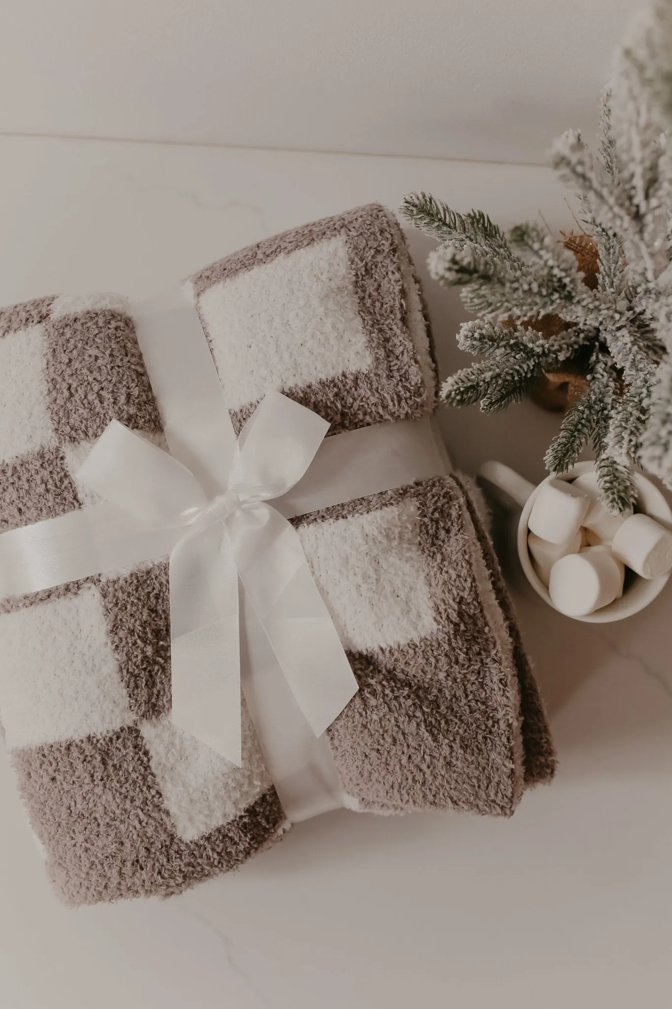 Taupe Checkered Reversible Throw Blanket