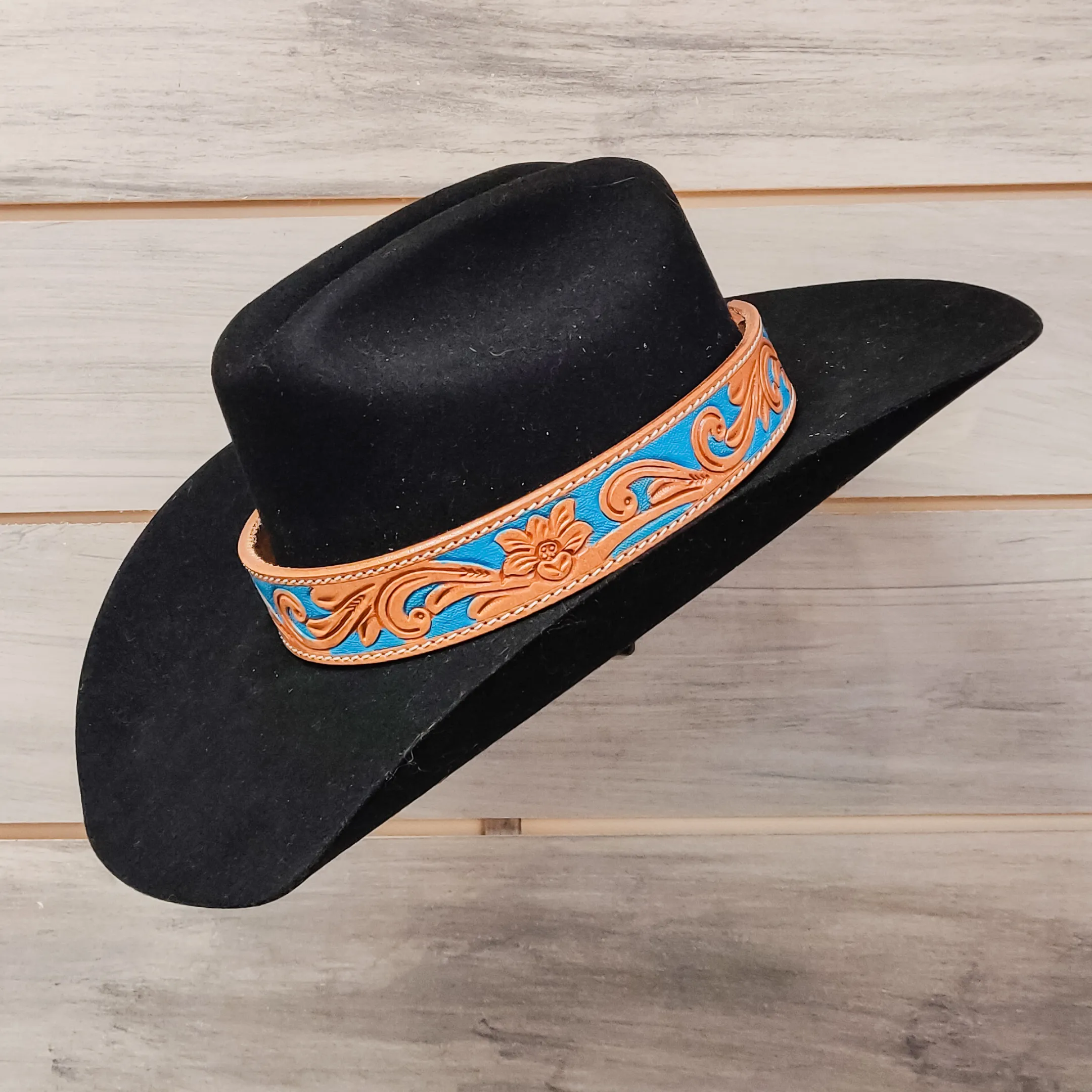 Turquoise Leather Tooled Hat Band