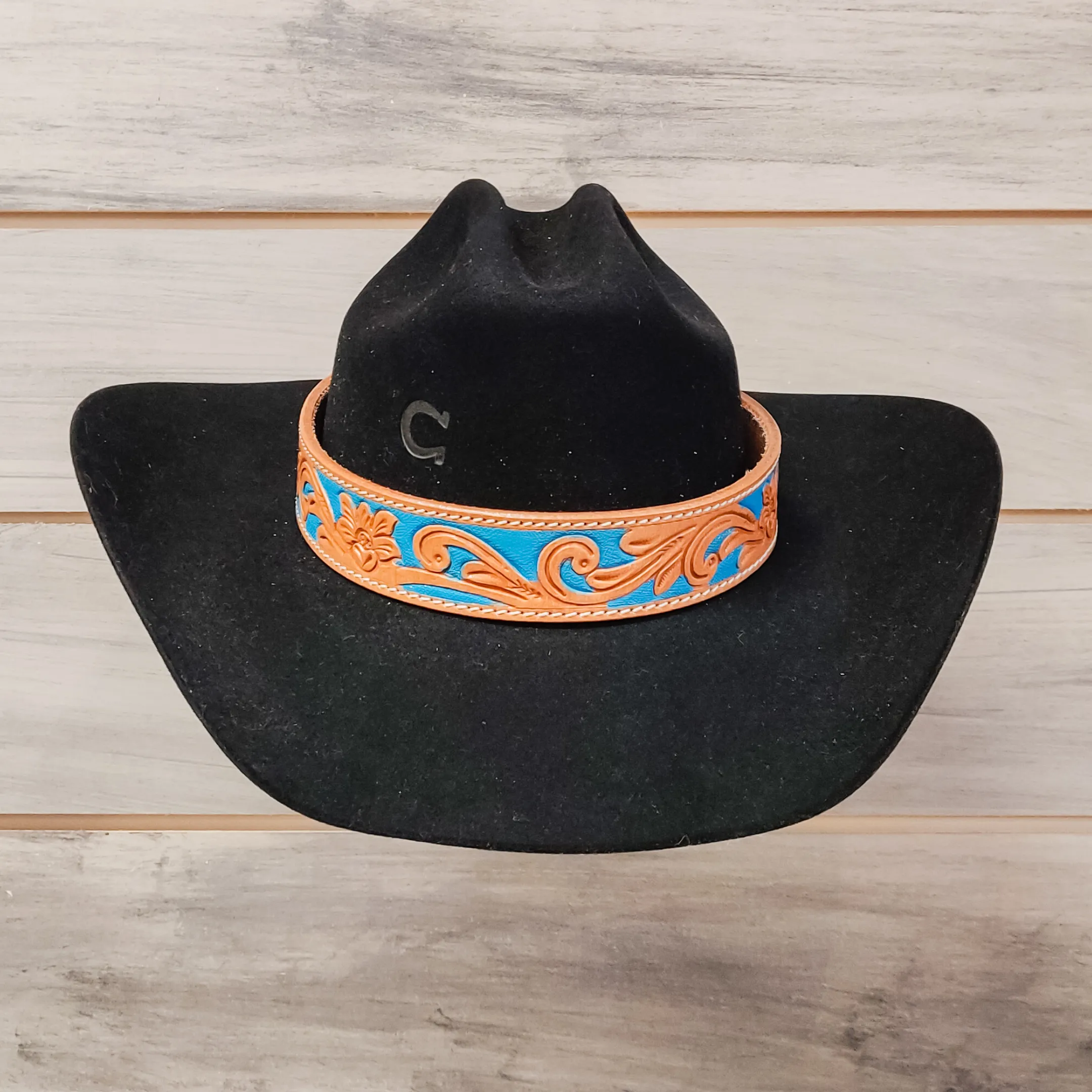 Turquoise Leather Tooled Hat Band