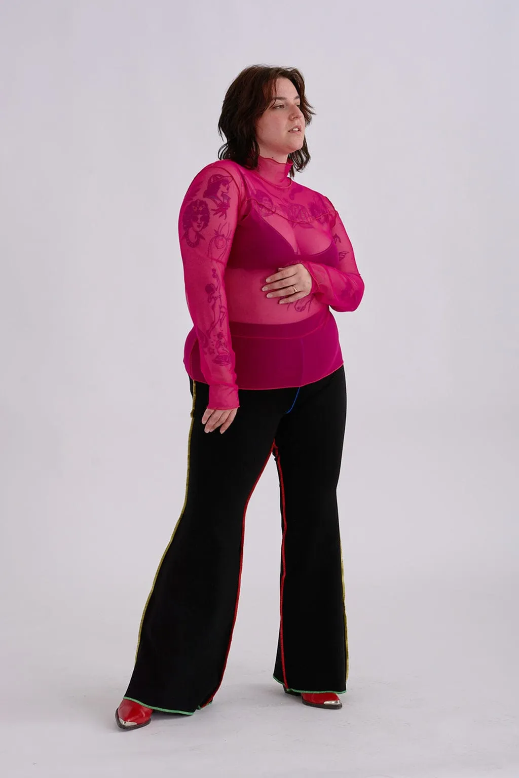 Wave Mesh Turtleneck Pink