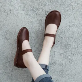 Women Casual Retro Leather Handmade Buckle Flats