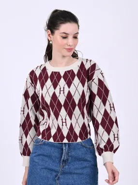 Women Checkered Crop Sweater