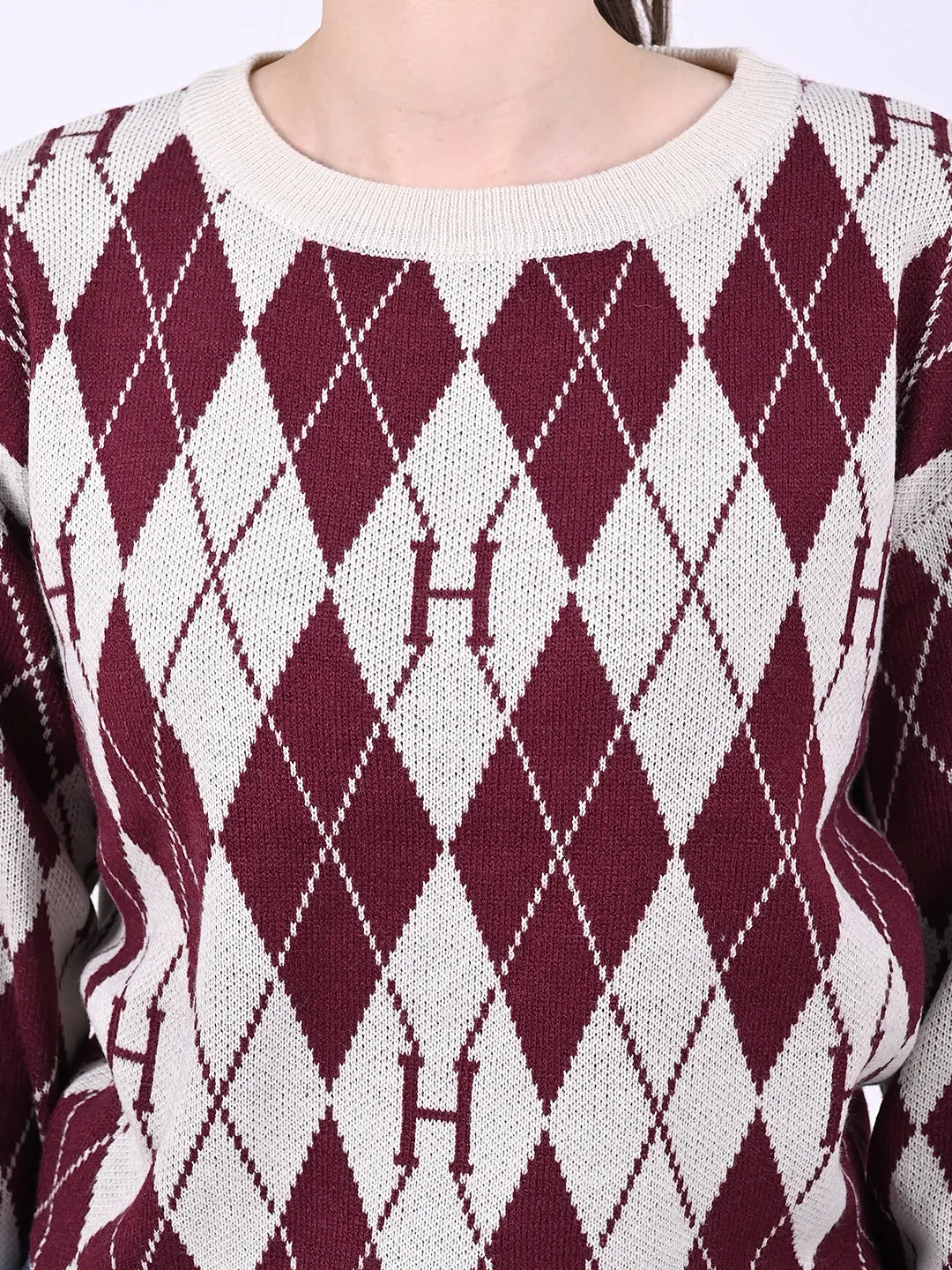 Women Checkered Crop Sweater