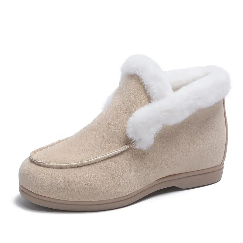 Women’s Suede Ankle Snow Boots - Faux Fur Lined