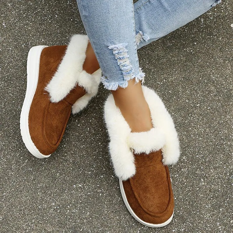 Women’s Suede Ankle Snow Boots - Faux Fur Lined