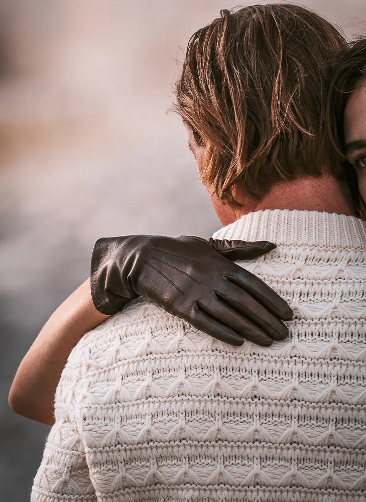 Women's Three-Point Silk-Lined Leather Gloves